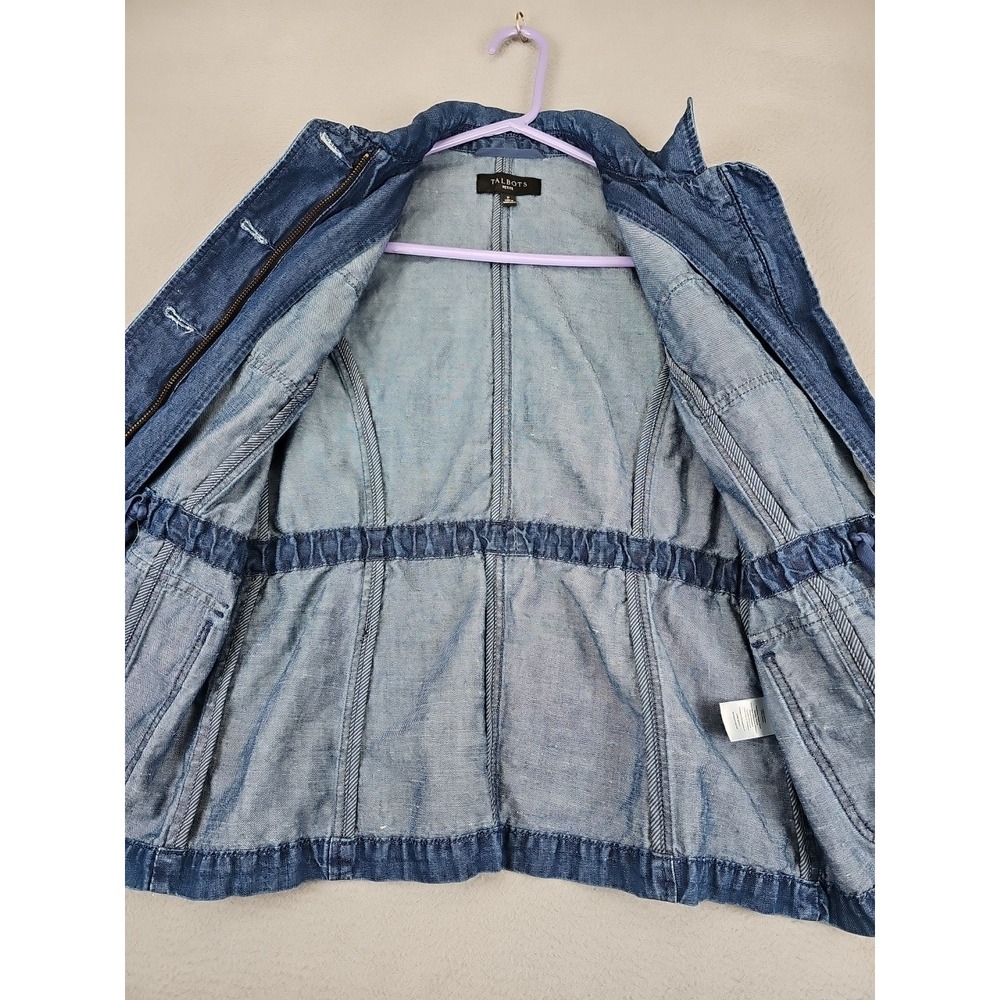 Talbots Petite Denim Utility Jacket Size P Blue Drawstring Waist Cotton/Hemp - Picture 7 of 12